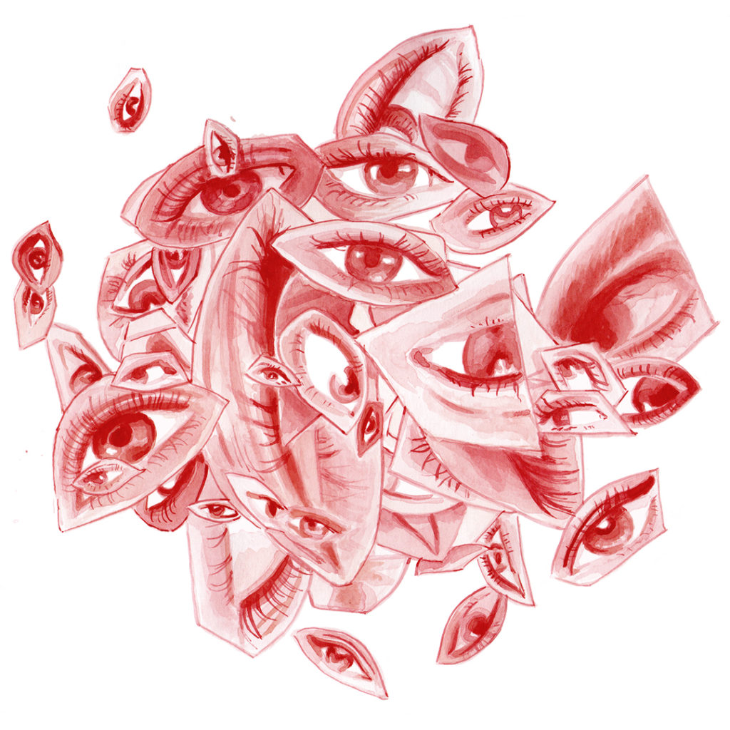 red ink painting of eyes