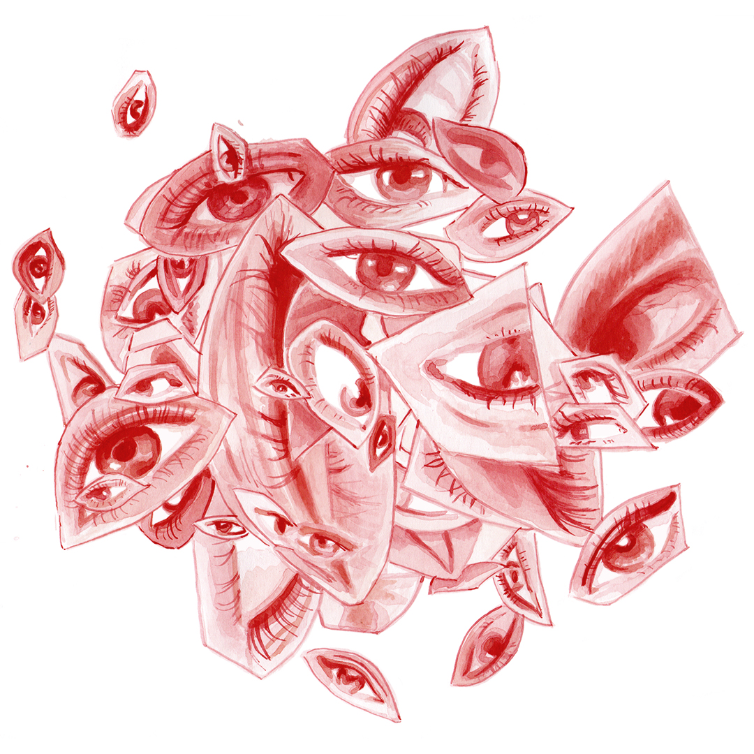 red ink painting of eyes