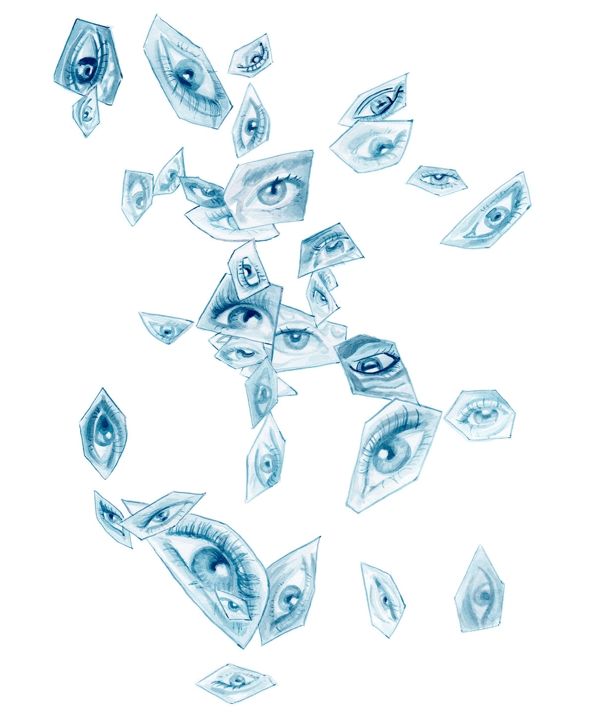 blue ink painting of eyes