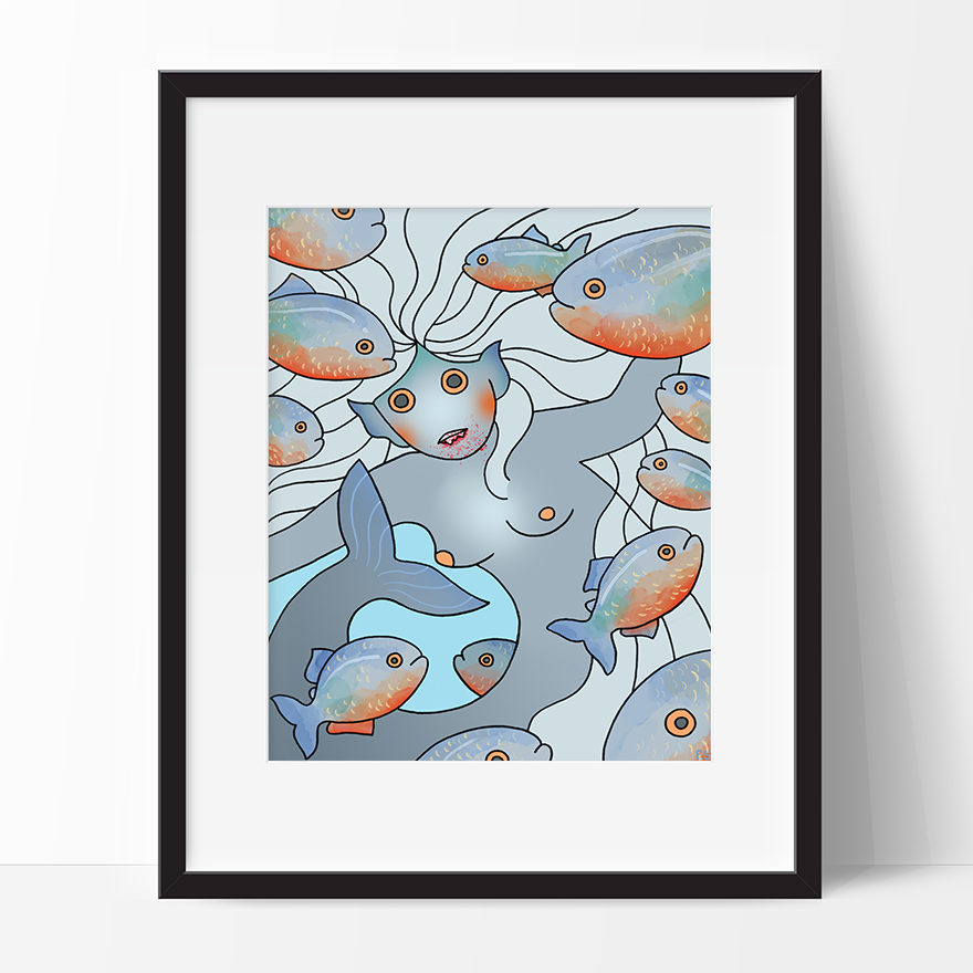 Piranha Mermaid Art Print – Eliza Stein Illustration